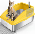 AIPERRO Stainless Steel Litter Box | XL Metal Cat Litter Boxes with Lid | Enclosed High Sided for Big Cats | Anti-Urine Leakage | Non-Stick & Easy to Clean with Litter Mat & Metal Scoop (Yellow) by AIPERRO