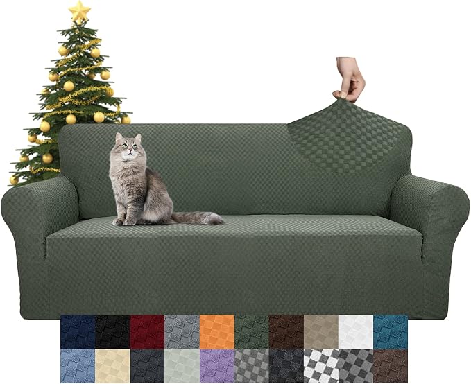 YEMYHOM Couch Cover Latest Jacquard Design High Stretch Sofa Covers for 3 Cushion Couch, Pet Dog Cat Proof Slipcover Non Slip Magic Elastic Furniture Protector (Large, Army Green) - Image 8