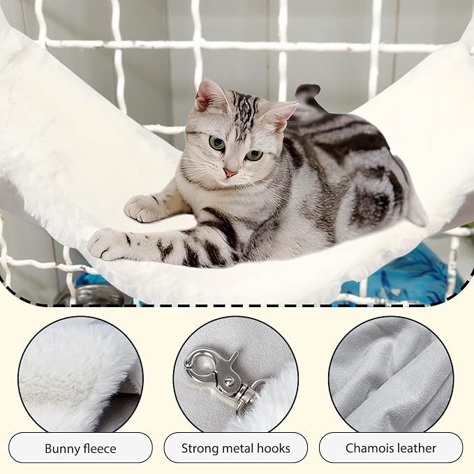 Andiker Cat Hammock, Reversible Cat Cage Hammock with Metal Hooks for Cats for Sleeping and Playing, 22 * 17 Inches Double-Sided Hanging Kitten Bed to Hang in Cages or Under Chairs (Large) - Image 3