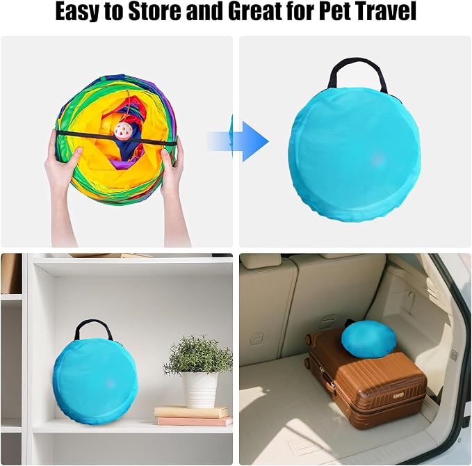 Bemodst S-Type Cat Tunnel, 2 Way/3 Way/4 Way/5 Way Collapsible S-Shape Small Animal Tubes Kitty Tunnels Interactive Maze House Toy with Storage Bag for Kitten Puppy Rabbit Guinea Pig (Rainbow-5 Way) - Image 7