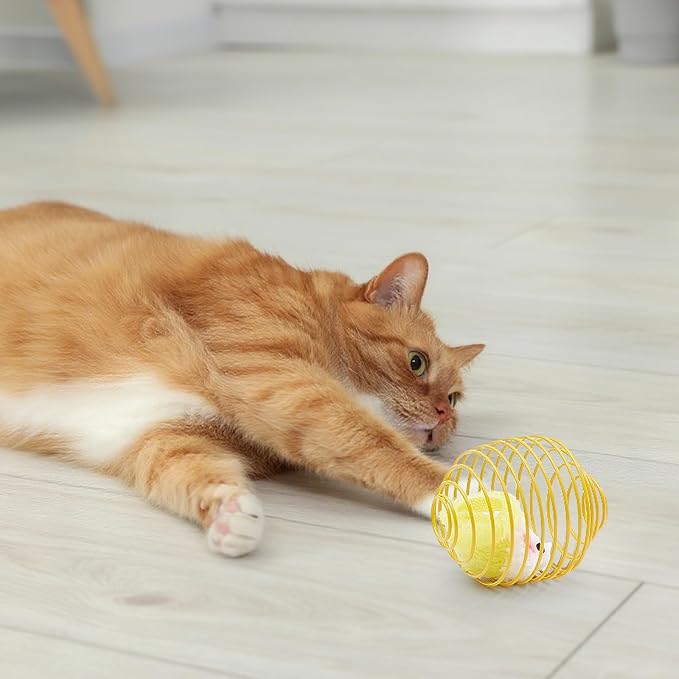 Jecery 5 Pcs Cat Toys Spring,Yellow Mouse,Yellow | Interactive Metal Cat Toy, Stretchable Rolling Ball, for Indoor Cats, Colorful Playful Coils, Kitten Pet Supplies - Image 7