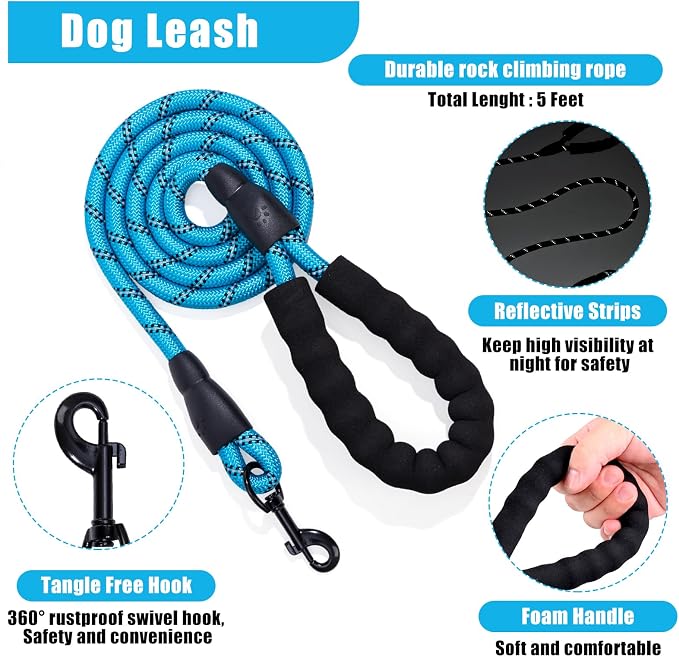No Pull Dog Harness Adjustable Collar & Leash Set - Dog Halter Harnesses Collapsible Bowls & Poop Bag Dispenser Muzzle ID Tags Toys Fits Small Medium Large Dogs (Blue-L) - Image 4