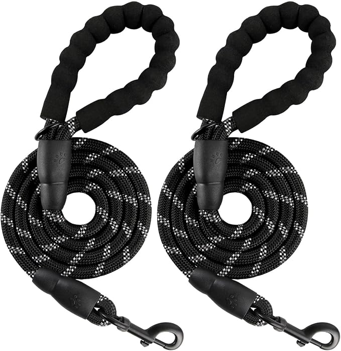 BARKBAY Dog Leashes for Large Dogs Heavy Duty Dog Leash 2 Pack 5 FT with Comfortable Padded Handle Highly Reflective Threads for Medium Large Dogs Walking Training Running (5FT-1/2,Black+Black) by BARKBAY