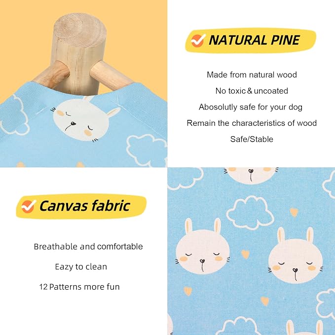 Patas Lague Cat Hammock Bed Small Eleveted Dog Bed 19x19 in Rabbits | Brethable Wooden Pet Bed, Cooling Rabbit Cot, Outdoor Cat Furniture For Summer - Image 3