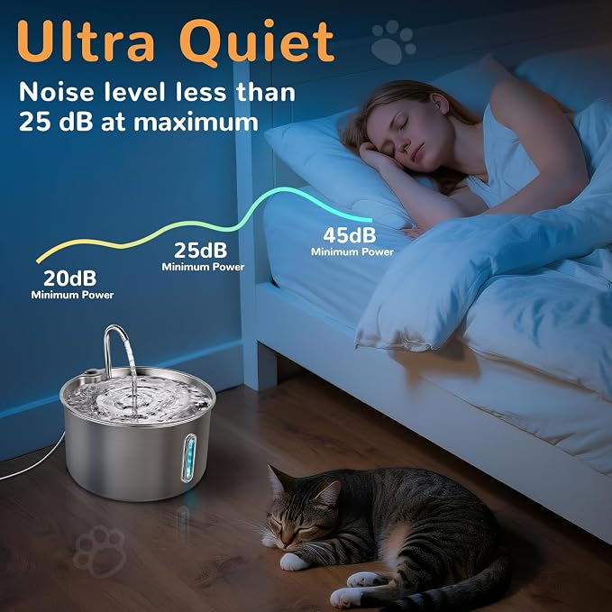 Stainless Steel Cat Water Fountain, 135oz/4L, 12 Filters | Automatic Pet Water Dispenser with Ultra-Quiet Adjustable Pump and 3 Flow Modes for Cats, Dogs, Multi-Pet Homes - Image 3