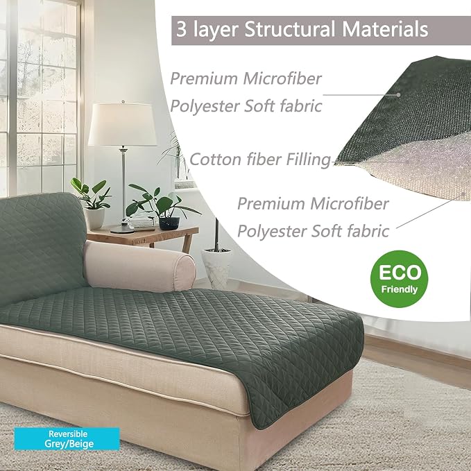U-NICE HOME Sectional Couch Cover Chaise Lounge Cover, Grey/Beige | Washable, Pet Friendly, Elastic Straps, Water Repellent, Furniture Protector Mat - Image 5