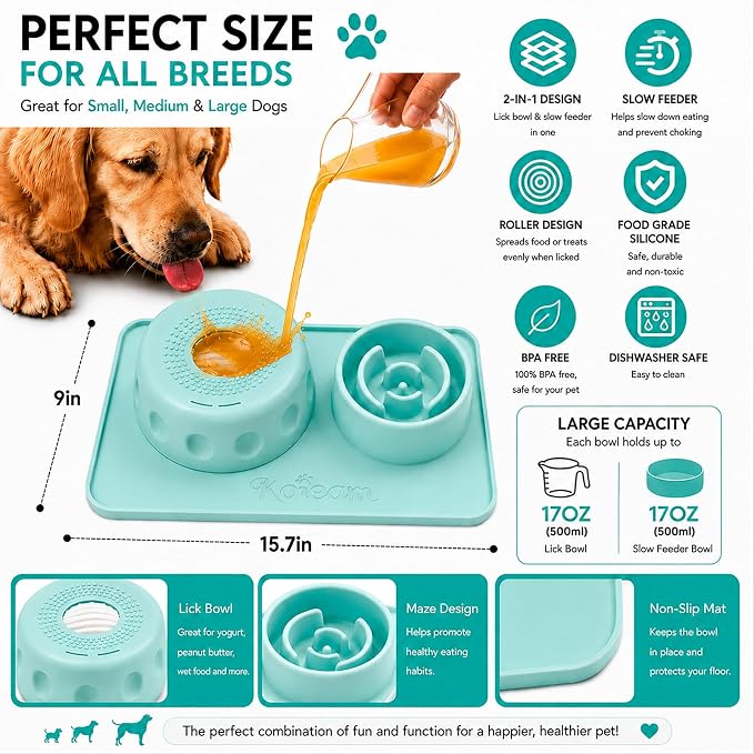 2 in 1 Silicone Slow Feeder Dog Bowl & Lick Bowl,Pet Feeding Bowl | Food Grade Silicone for Slow Eating, Anxiety Relief & Mental Stimulation, Non-Slip Dog and Cat Bowl - Image 2