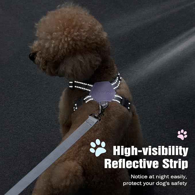 Pawaboo Small Dog Harness and Leash Set, Puppy Harness X-Frame Adjustable | Dog Vest Harness for Small Medium Sized Dogs No Pull No Choke, Soft Breathable Pet Harness for Walking Outing, S,Purple Plaid - Image 7