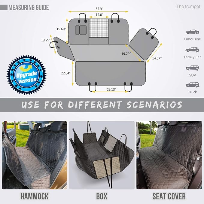 Vailge Dog Car Seat Cover for Back Seat, 100% Waterproof Back Seat Pet Cover for Dogs with Mesh Window, Scratch Prevent Antinslip Dog Hammock for Car - Image 5