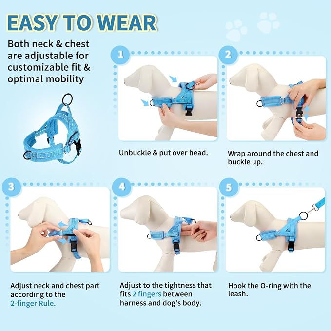 Lukovee Small Dog Harness and Leash Set, No Pull Soft Padded Vest | Both Neck & Chest Adjustable, Reflective, Puppy Harness with 4ft Lightweight Anti-Twist Dog Leash for Small Dogs (LBL, XS) - Image 9