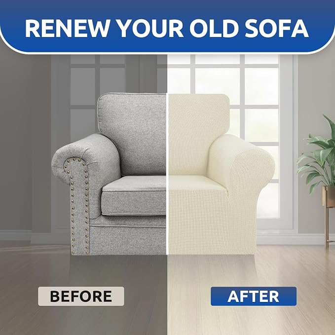 KEKUOU Stretch Chair Sofa Slipcover, Single Couch Cover,Beige | 1-Piece Washable Sofa Cover,Pet Friendly (31"-55") Furniture Protector Soft Jacquard Elastic Bottom for Dogs & Kids - Image 5