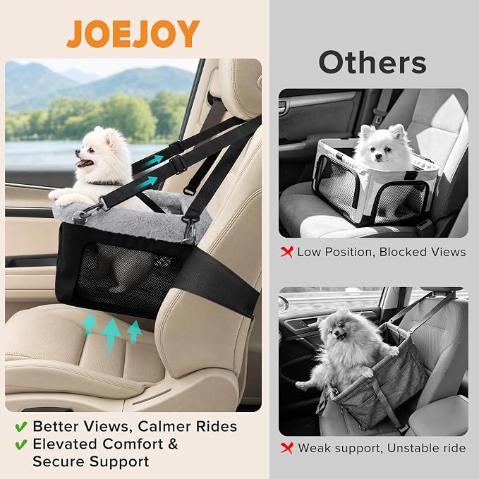 JOEJOY Deluxe Dog Booster Seat with Sturdy Metal Frame and Safety Leash for Small Pets up to 20 lbs - Portable Puppy Dog Car Seat with Thick Cushion and Storage Pockets for Small Dogs, Black - Image 4