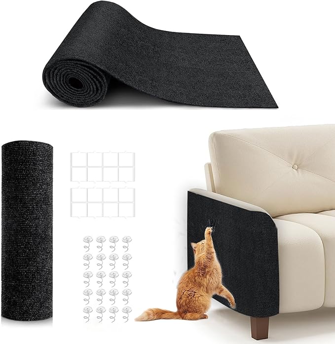 78.7"X15.8" Cat Scratching Mat, Self-Adhesive Cats Carpet, DIY Scratch Furniture Protector for Couch, Sofa, Wall & Doors, Durable Cat Scratch Guards Couch Cats Scratcher from Claw (Black) by BumaiGo