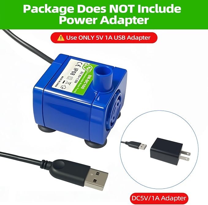 Cat Water Fountain Pump Replacement(No Led & with Brush)， DR-DC 160 | IP68 Submersible Water Motor For Stainless Steel & Ceramic Cat Water Fountain, Ultra Quiet Blue Pet Fountain Pump, Easy Clean - Image 4