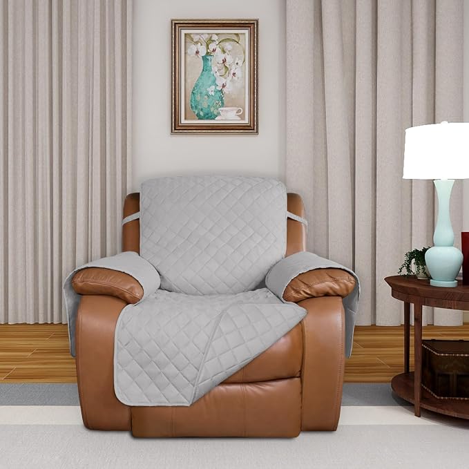 PureFit Reversible Recliner Chair Covers Couch Covers for Dogs, 28 in | Light Gray/Light Gray, Water Resistant Couch Protector, Washable Pet Couch Cover with Non Slip and Elastic Straps For Kids - Image 2