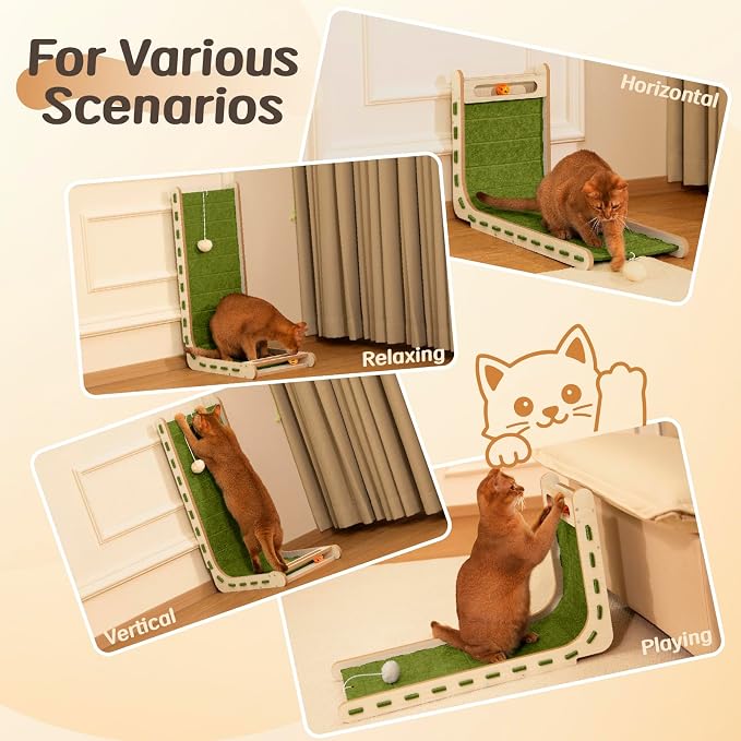 Felt Cat Scratcher for Indoor Cats,26.8 Inch,Green | L Shaped Scratching Post, Scratch Board Scratchers for Large Cat Scratch Pad Furniture Protector with Bell Ball Kitten Toys - Image 7