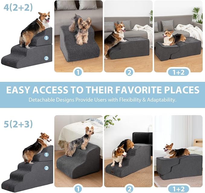 Garnpet Dog Stairs for High Beds, 5-Step Dog Steps for Small Dogs and Cats, Foldable Pet Stairs for High Bed Climbing, Non-Slip Balanced Pet Step Indoor, Dark Grey - Image 3