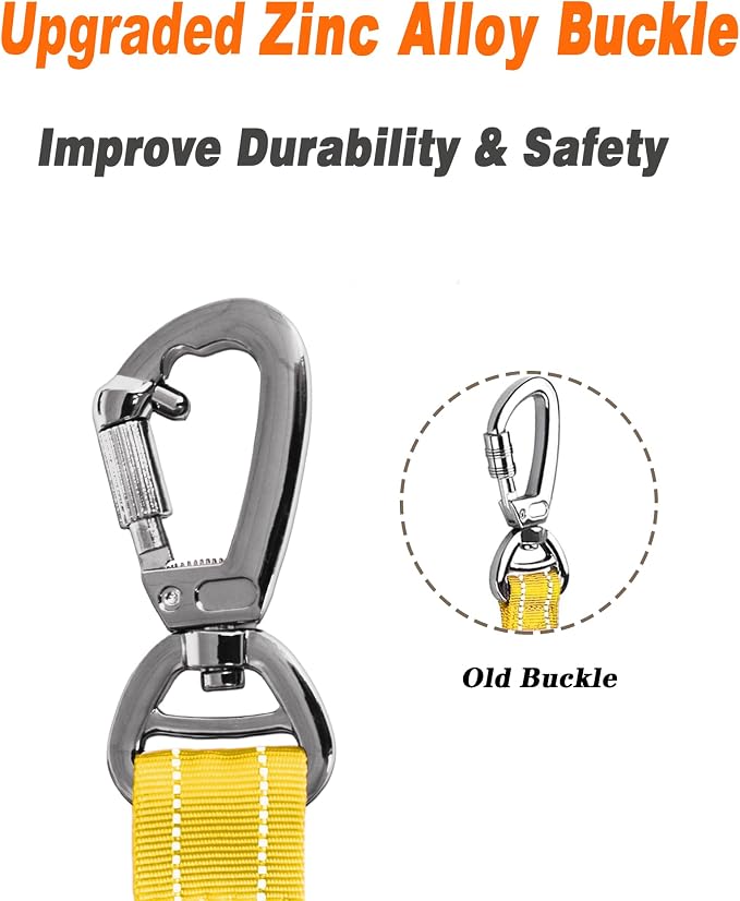 AUBELL Tactical Dog Leash Heavy Duty,4-6ft No Pull Bungee Leash,Yellow | Reflective Dog Leash for Medium Large Dogs with Comfortable Padded Double Handle,Car Seat Belt,360 Degree Rotating Carabiner - Image 2