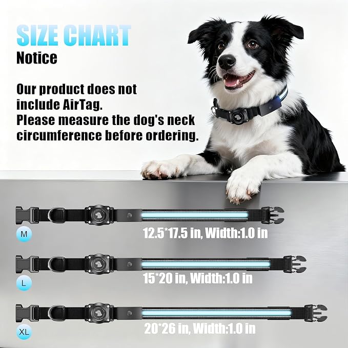 LED AirTag Dog Collar - Brightest Light Up Dog Collars, Black L | IP68 Waterproof Air Tag Dog Collar Holder, 1,600 Feet of High Visibility, Magnetic Charging, Dog Lights for Night Walking - Image 7