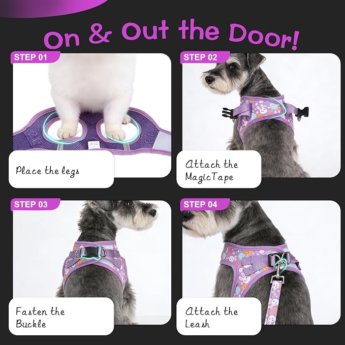 Easter Small Dog Harness - Dog Collar and Leash Set - Soft Mesh Padded Adjustable Step in Puppy Vest Harness No Pull, Reflective Escape Proof for Outdoor Walking, Bunny Egg S - Image 4