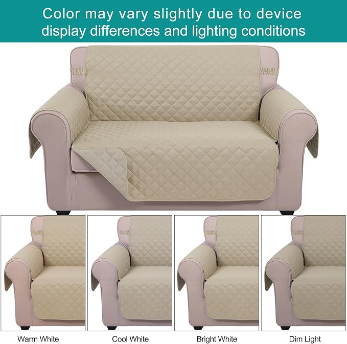 U-NICE HOME Loveseat Sofa Cover for 2 Cushion Couch, Sand/Beige | 54''Oversized Loveseat Cover Washable, Pet Friendly, Elastic Straps, Water Repellent, Furniture Protector for 2 Cushion - Image 6
