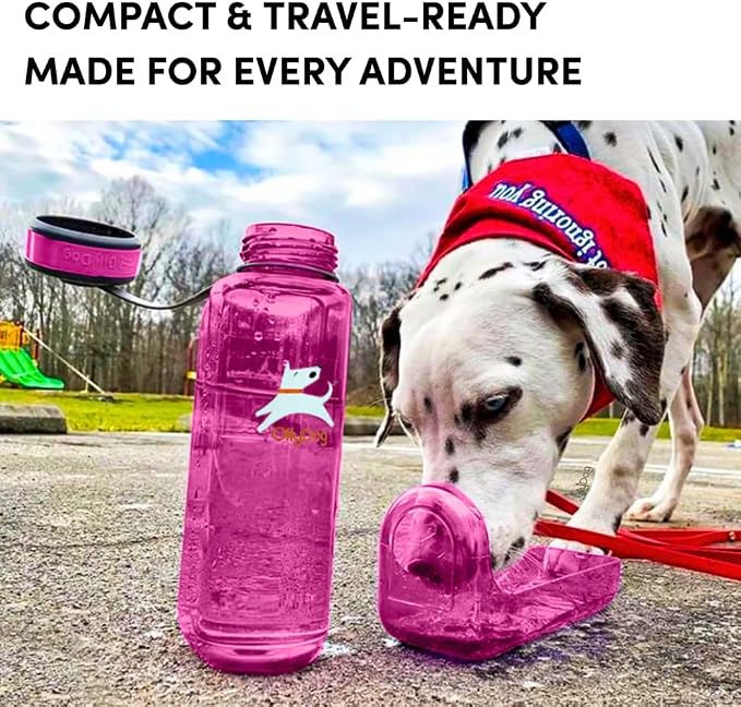 OllyDog OllyBottle Tritan Water Bottle with Detachable Dog Bowl | BPA Free Leakproof | 34oz | Share Water with Your Dog | Hiking Travel Camping (1L, Hot Pink) - Image 3