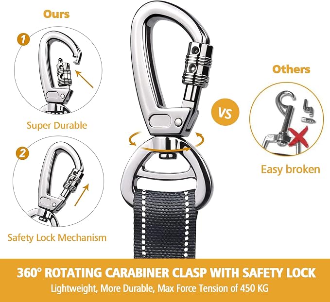 Heavy Duty Bungee Dog Leash with Locking Carabiner for Large Dogs | No Pull Bungee Shock Absorbing, 2 Padded Handles for control, Fits 60-150 lbs Dogs, Seatbelt Buckle, Reflective - Image 5