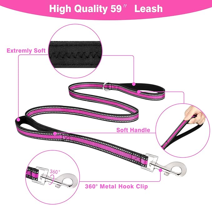 Pet Harness Collar and Leash Set, All-in-one Reflective Dog Harness No Pull with Adjustable Buckles for Puppies, Small, Medium, Large, and Extra-Large Dogs (Medium, Rosy) - Image 3