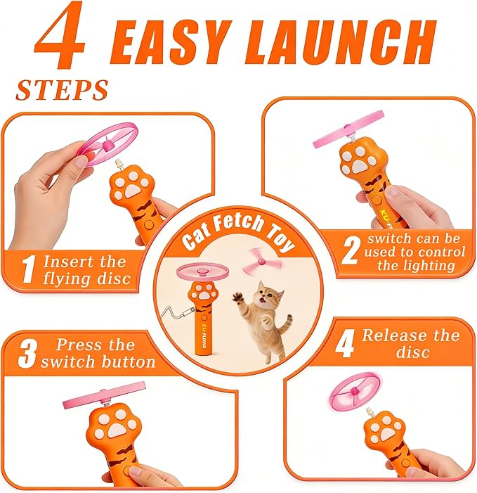 Cat Toy Disc Launcher,Rechargeable Interactive Cat Fetch Toy with 10 Discs | Cat Toys for Indoor Cats,Flying Cat Enrichment Toys for Adult Kittens Dog Playing,Hunting Tracking Toys for Outdoor Indoor - Image 2