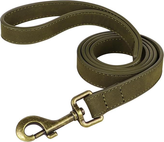 Didog PU Leather Dog Leash for Small Dogs, 5/8in x 4ft, Dark Green | Soft Grip Full Control, Easy Clean, Metal D-ring for Poop Bag Holder, Tangle-Free 360° Swivel Clasp, for Walking & Training by Didog