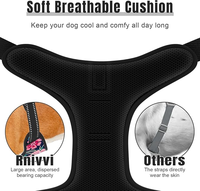 Rnivvi No Pull Dog Harness, Cute Flower Reflective Small Sized Puppy Kitten Harness, Adjustable Soft Padded Vest for Small Dogs, Cats, Heavy Duty Pet Vest with Easy Control Handle for Walking, Elegant - Image 4