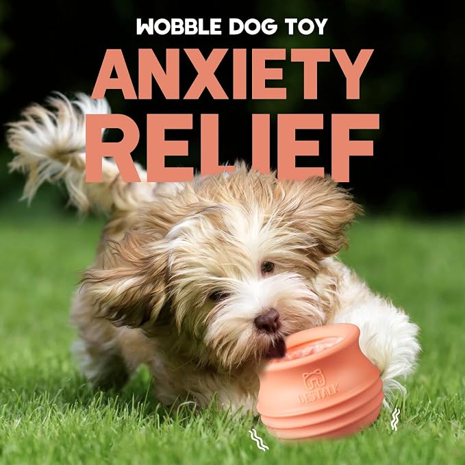 Dog Enrichment Treat Toy, Long-Lasting Wobbly Interactive Freeze Lick Toys for Dogs, Stuffable Puzzle Feeder Toy for Boredom, Silicone Treat Dispensing Chew Toy (Pastel Orange,L) - Image 2