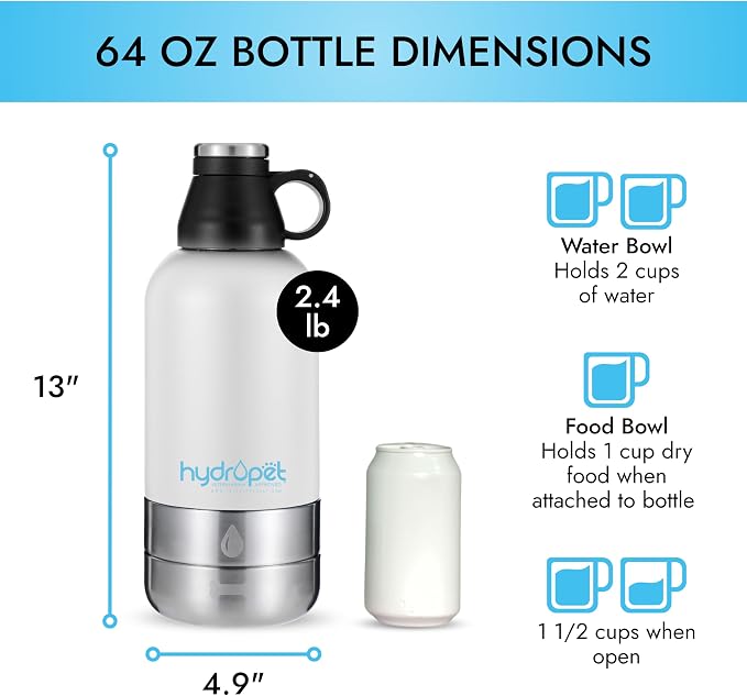 Hydropet Portable Dog Water Bottle (32 oz) - Insulated Dogs & Cats Travel Bottles, Stainless Steel - Detachable Dog Food Bowl and Water Bowl - Great for Daily Walks - Puppy Essentials & Accessories - Image 8