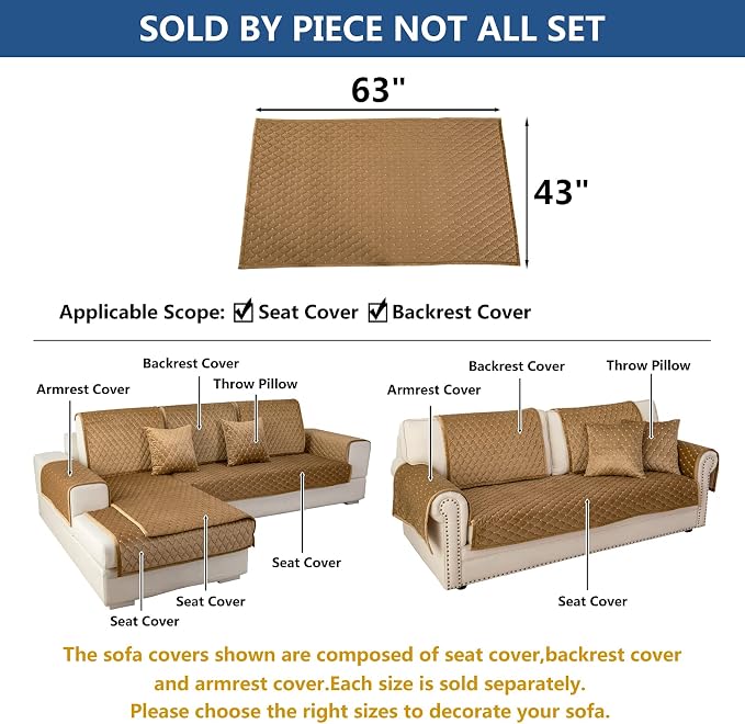 Eismodra Couch Cover,Sectional Couch Covers,Sofa Covers for 3 Cushion Couch,Anti-Slip Sofa Slipcovers for Dogs Cats Kids Loveseat Recliner L Shaped Armrest Backrest,Coffee 43''x63''(Only 1 Piece) - Image 5