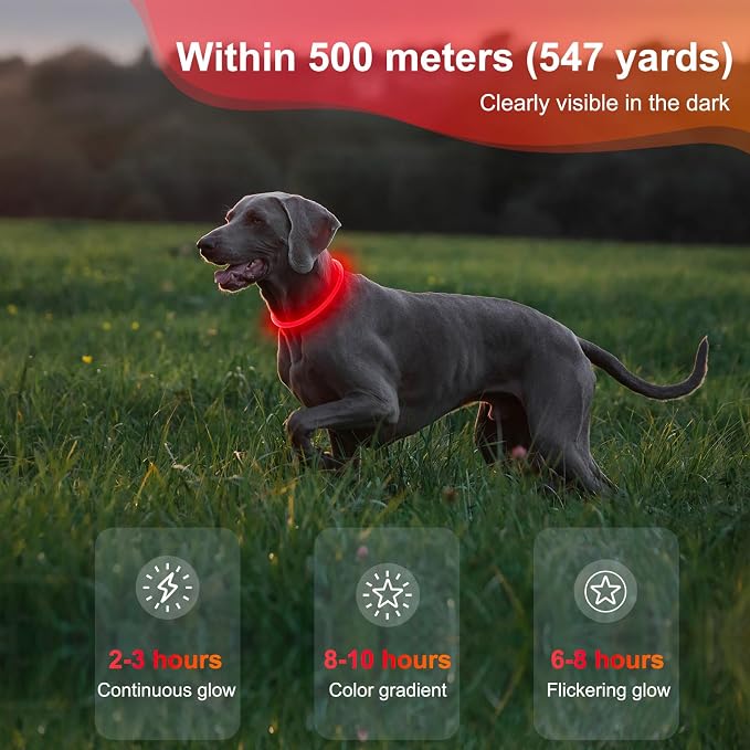 Led Dog Collar - Waterproof Lighted Doggie Collars for Night Rechargeable, High Visibility TPU Cuttable Lighted Pet Collar (Red) - Image 8