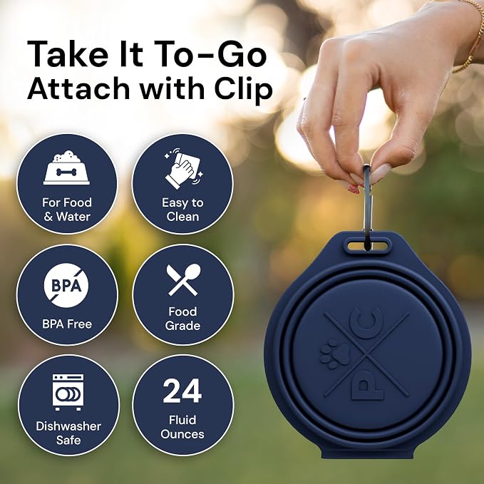 Pup Culture Dual Collapsible Dog Bowls | Silicone Travel Water Bowl for Dogs | Food Grade, No Plastic Rim, Portable Dog Bowl for Food and Water - Easy to Clean | BPA Free and Safe for Your Pup-Navy - Image 4