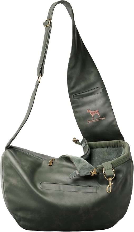 Noah & Paw Dog Sling Carrier for Small Dogs 5-18lb, Dog Sling for Small Dogs and Cats, Dog Carrier with Adjustable Padded Strap, Vegan Denim Lined with Fur, 3X Safety Features, Machine Washable by NoahPaw