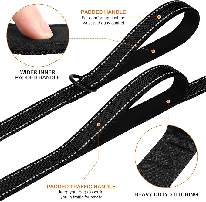 Joytale Dog Leash for Large Dogs that Pull, Double Handle, 4FT, Black | Traffic Handle for Control, Padded Handle Reduces Hand Strain, Reflective Stitching for Night Safety, Strong Nylon Webbing - Image 2