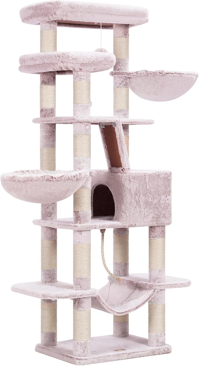 Heybly Cat Tree, 68 inch Multi-Level Cat Tower for Indoor Cats HCT025MU | Cat Condo with 2 Widened Plush Perches, 2 Cozy Baskets, Scratching Board and Big Caves, Rosy Brown - Image 8