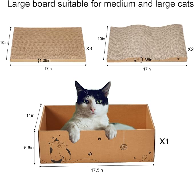 Cat Scratcher Cardboard Scratch Pad for Indoor Cats and Kitty 5pcs | Corrugated Cat Scratching Board Bed Large 17*10in Reversible Durable with Box and Catnip - Image 5