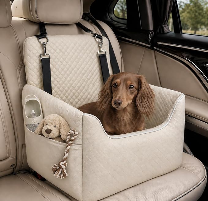 ALL GOOD PET SUPPLIES Dog Car Seat for Small/Medium Dogs Under 35lbs | Soft Memory Foam Booster Car Seat with Detachable Washable Cover and Elevated Cushion, Puppy Dog Car Bed by AllGood