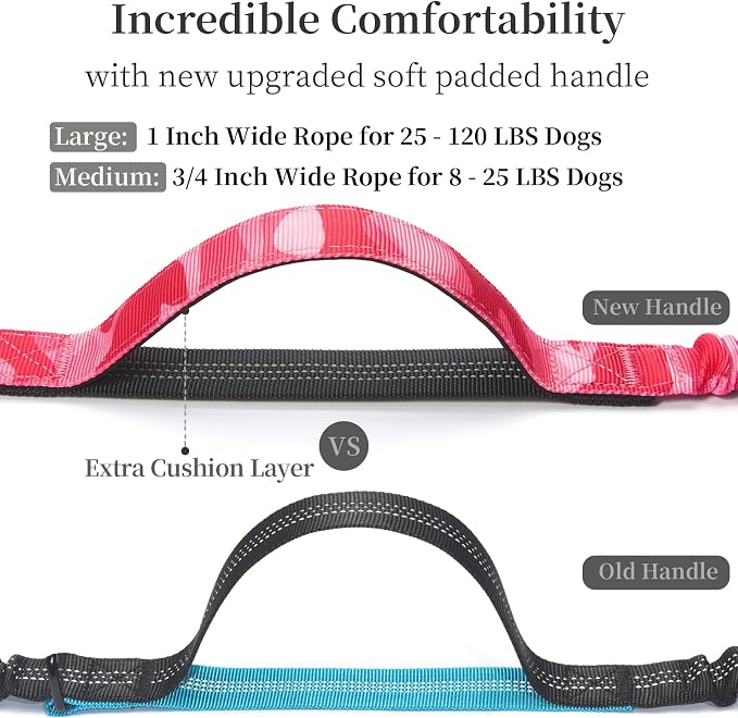 Hands Free Dog Leash with Zipper Pouch, camo Pink, Large | Waist Leash, Dual Padded Handles, Shock-Absorbing Bungee, Adjustable Waist Belt, Walking and Running - Image 3