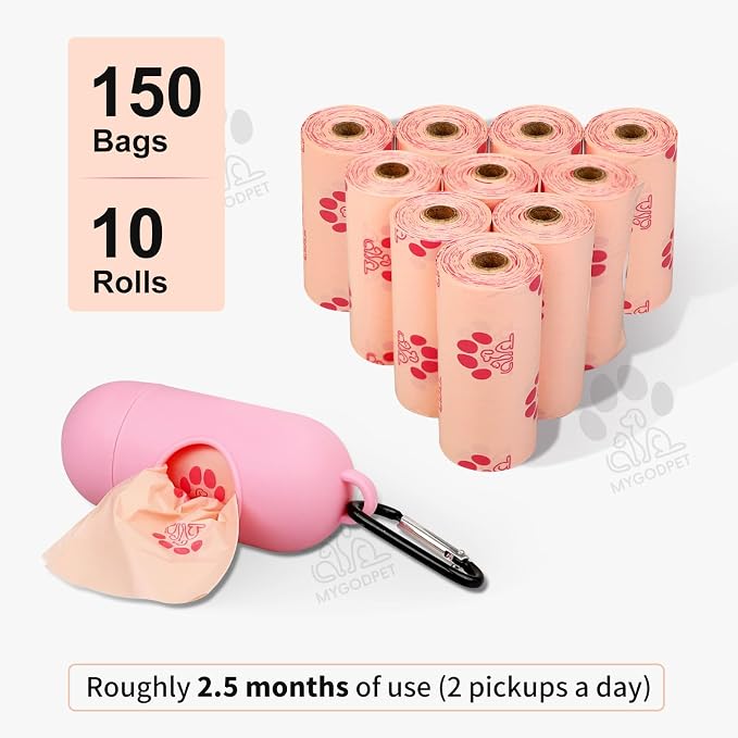 Dog Poop Bags Rolls with Dispenser 150 Count Biodegradable Poop Bags for Dog and Cat Cherry Blossom Scented Waste Bag Leak Proof Doggie Poop Bag Doggy Trash Bag Pink - Image 7