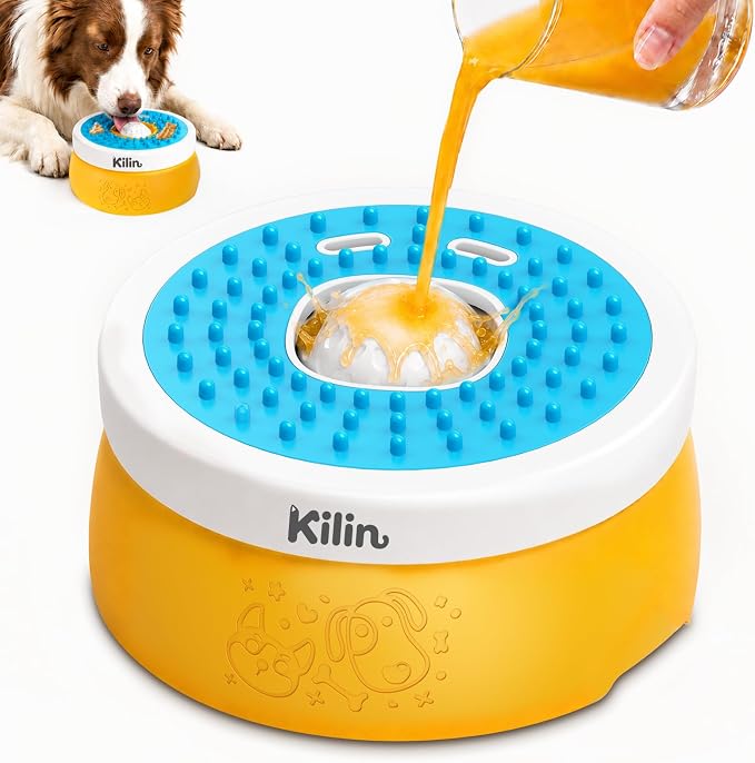 KILIN Slow Feeder Dog Licking Bowl with Rolling Ball,4 Non-Slip Pads,8fl oz | Dog Enrichment Toys for Dogs with Bone Broth, Yogurt and Wet Puppy Treat, Interactive Lick Ball for Dogs with Anxiety by Makeseatingfunfordogs