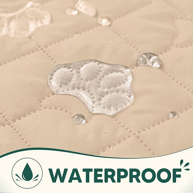 PAWFINITY Waterproof Couch Covers for Dogs, Pet Blanket for Sofa Washable | Paw Print Quilted, Hair Resistant, Anti Cat Scratch, Pee Proof Furniture Protector for 3 Seat Sofa and Bed, 30x80 Inch, Beige - Image 2