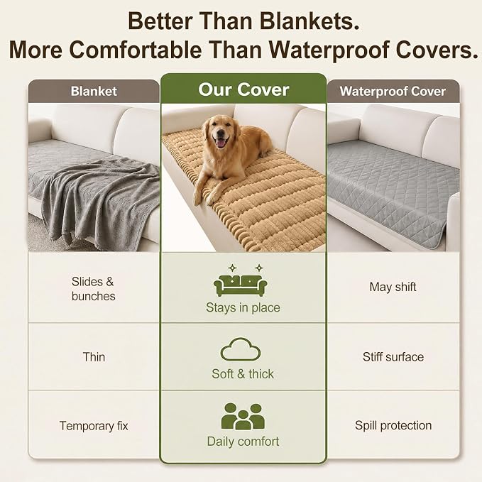 decorUhome Couch Cover for Dogs, Non Slip Fuzzy Thick Pet Sofa Protector | Pet Friendly, Machine Washable, Fits 3-Cushion Sofa, Protects Against Pet Hair & Daily Messes, Camel, 27.6" x 70.9" - Image 7
