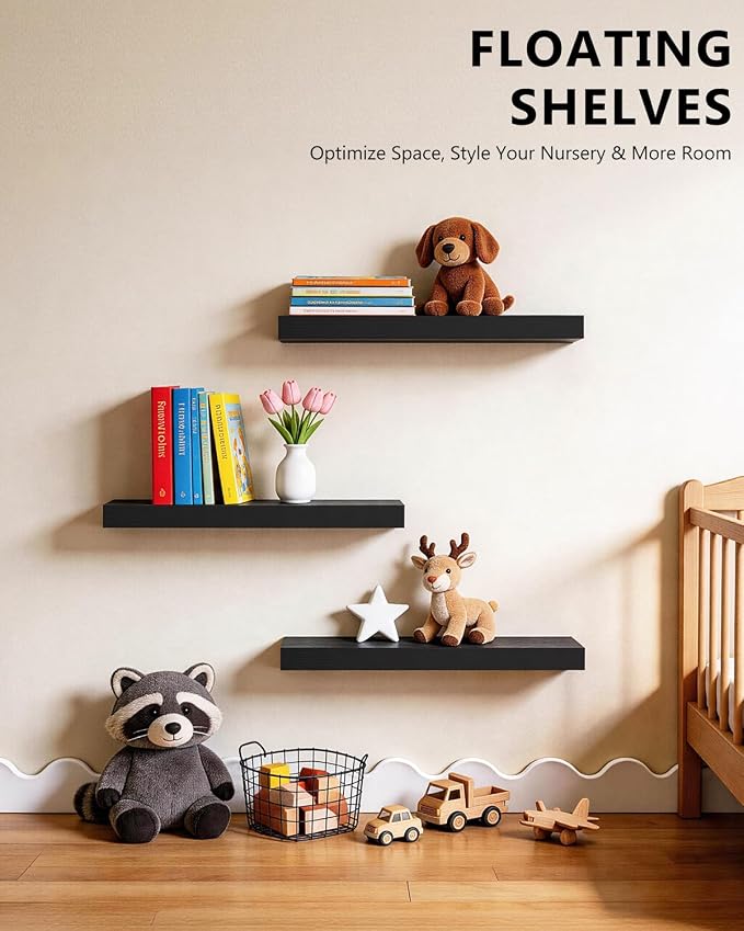 WALI Floating Shelves for Wall, 3 Tier Bathroom Storage Shelf Over Toilet, for Bedroom Bookshelf, Living Room Decor, Kitchen, Nursery, Laundry, Soundbar Floating Shelf Mount Under TV (CS103L), Black - Image 6