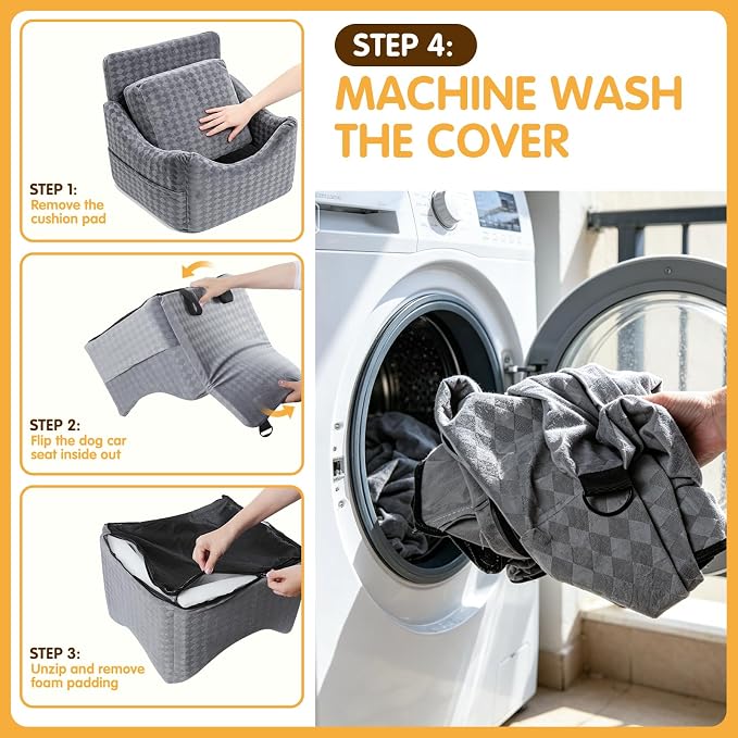 Topmart Dog Car Seat for Small Medium Dogs Under 35lbs, Cozy Pet Seat | Foam Safety Dog Booster Seat for Back Seat, Pet Bed for Car with Safety Tether, Storage Pockets, Machine Washable Cover, Grey - Image 8