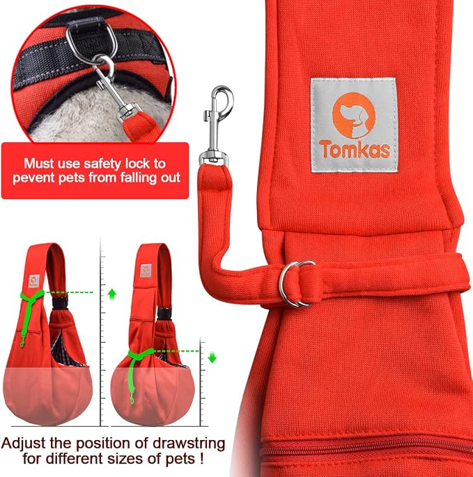 Tomkas Small Dog Cat Sling Carrier Puppy Purse Travel Wrap Soft Crossbody Pet Bag (Red, M - Zip Pocket & Adjust Strap) - Image 5
