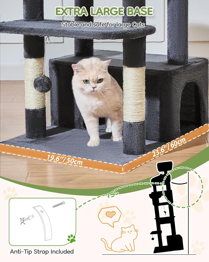Taoqimiao 79in Cat Tree, Tall Large Cat Tower for Indoor Adult Cats S10G | Easy assembly, Sturdy, Multi Level, Easy Clean, Cozy Condo, Perches, Baskets, Suitable for Kittens and Adult Cats - Image 3